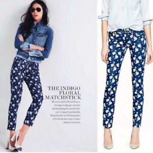 J. Crew Cropped Matchstick in Indigo Floral Size 27 - Picture 1 of 12